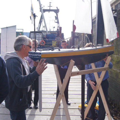 Launching the USNA Sailbot vessel in the Port of Galway, as part of WRSC 2014.